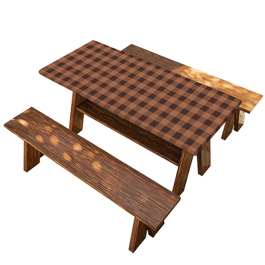 Dark Brown Check Pattern Print Picnic Table Cover