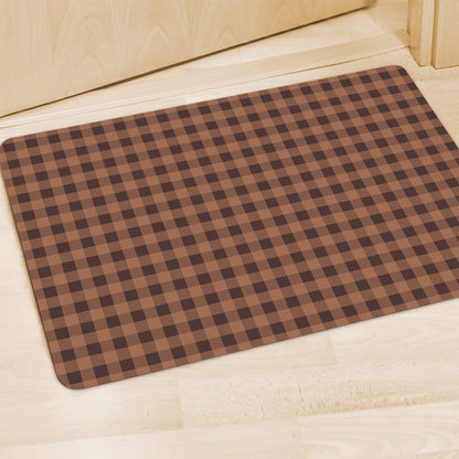Dark Brown Check Pattern Print Polyester Doormat