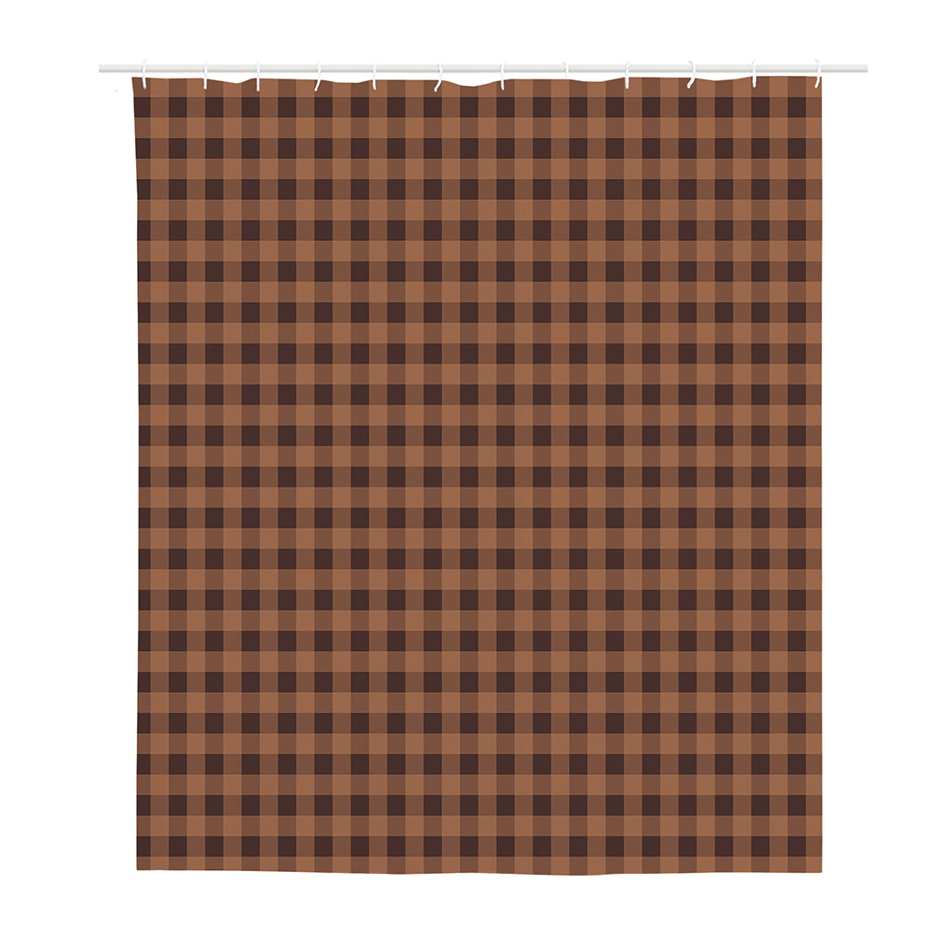 Dark Brown Check Pattern Print Polyester Shower Curtain