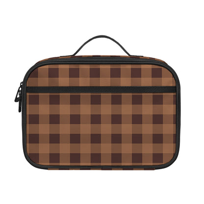 Dark Brown Check Pattern Print Portable Lunch Bag