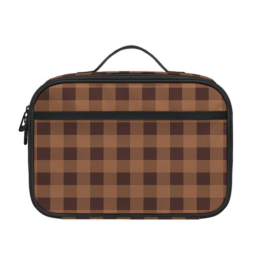 Dark Brown Check Pattern Print Portable Lunch Bag
