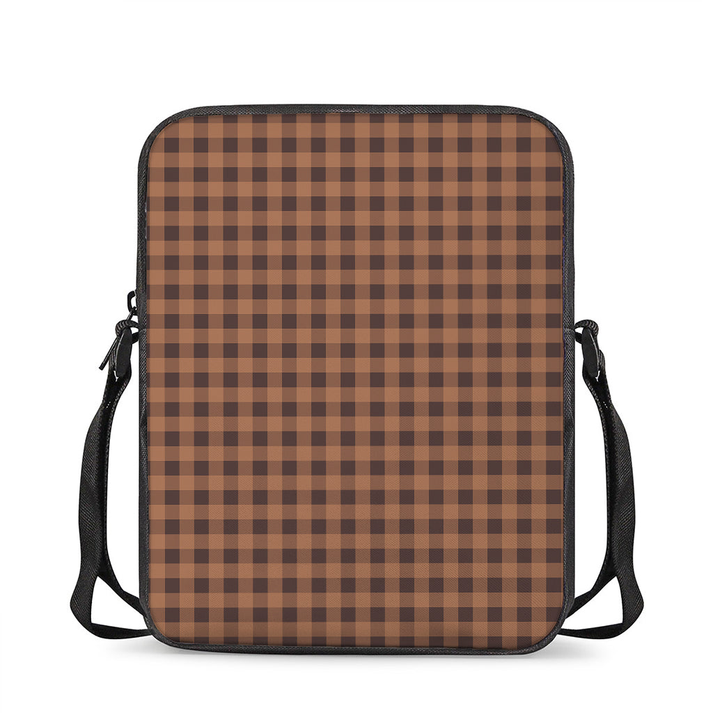 Dark Brown Check Pattern Print Rectangular Crossbody Bag