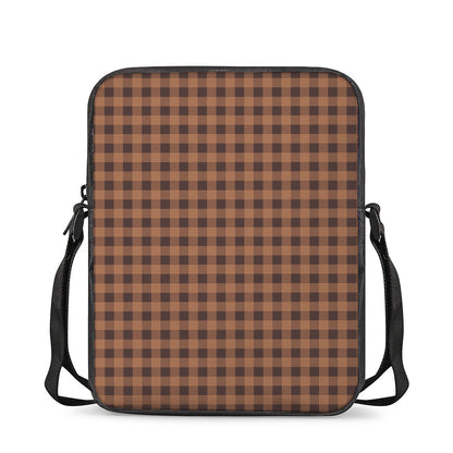 Dark Brown Check Pattern Print Rectangular Crossbody Bag