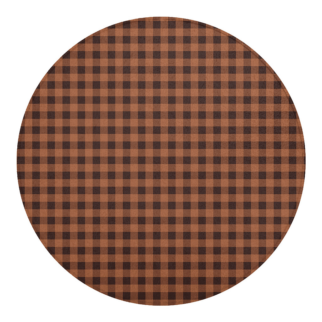 Dark Brown Check Pattern Print Round Blanket