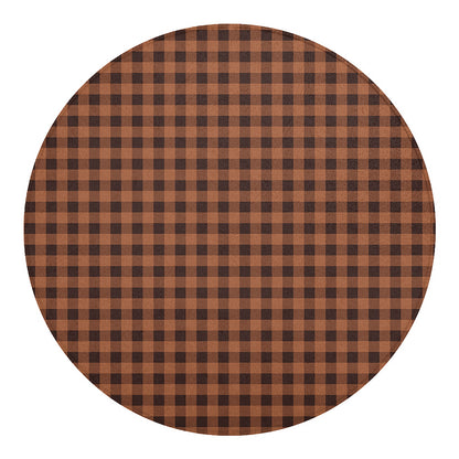 Dark Brown Check Pattern Print Round Blanket