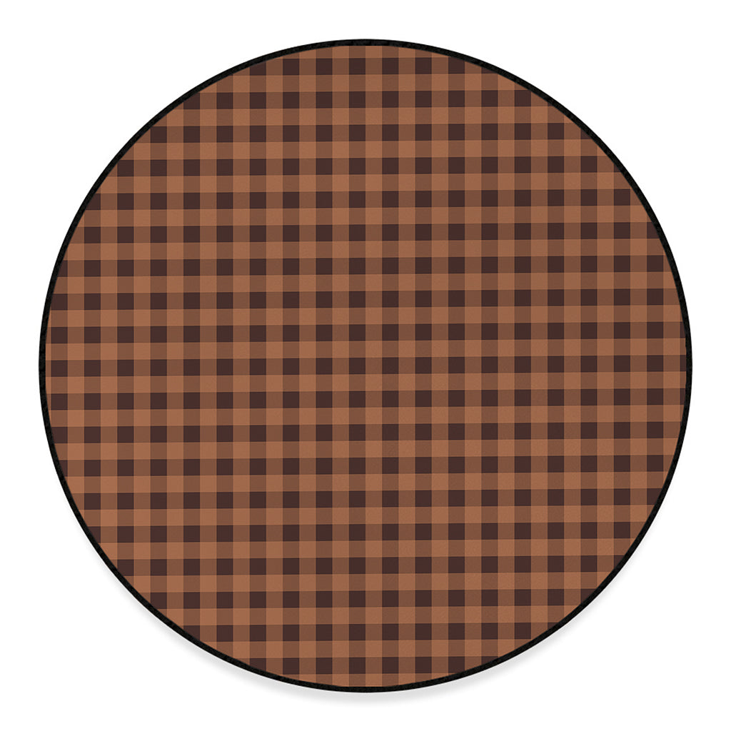 Dark Brown Check Pattern Print Round Floor Mat