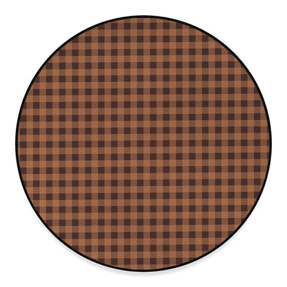 Dark Brown Check Pattern Print Round Floor Mat