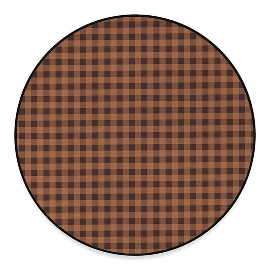 Dark Brown Check Pattern Print Round Floor Mat