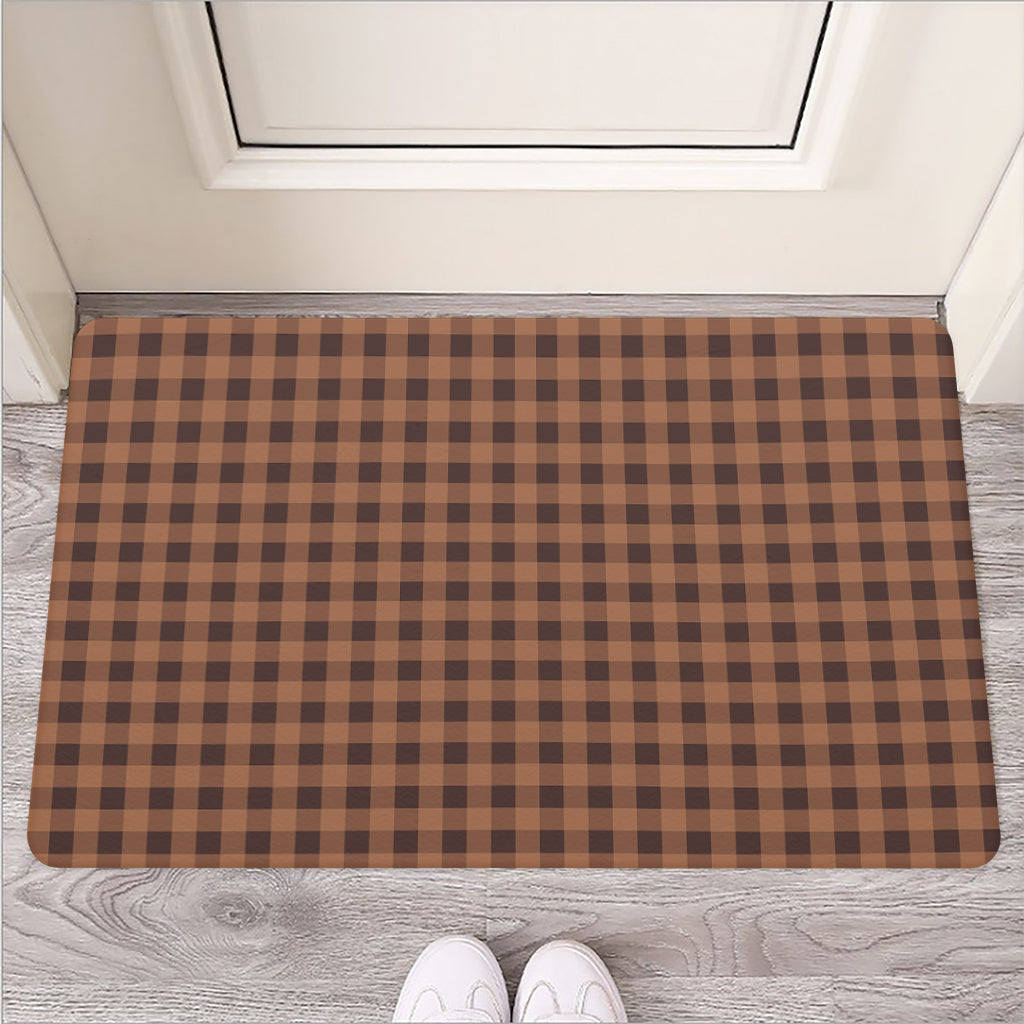 Dark Brown Check Pattern Print Rubber Doormat