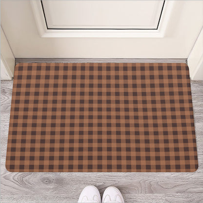 Dark Brown Check Pattern Print Rubber Doormat