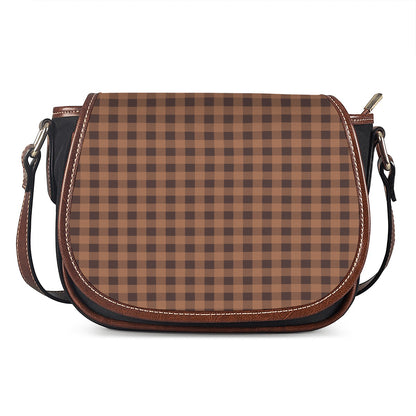 Dark Brown Check Pattern Print Saddle Bag