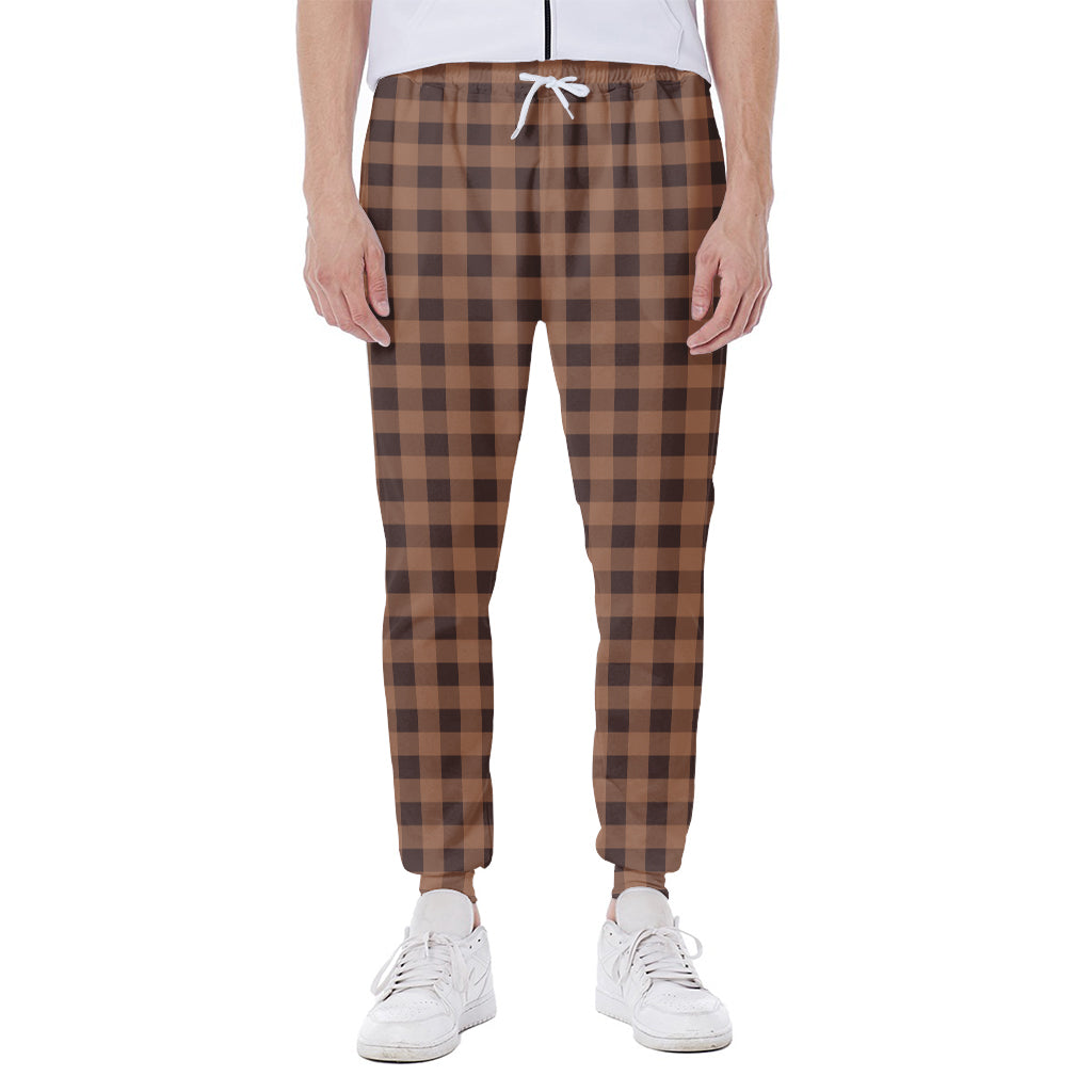 Dark Brown Check Pattern Print Scuba Joggers