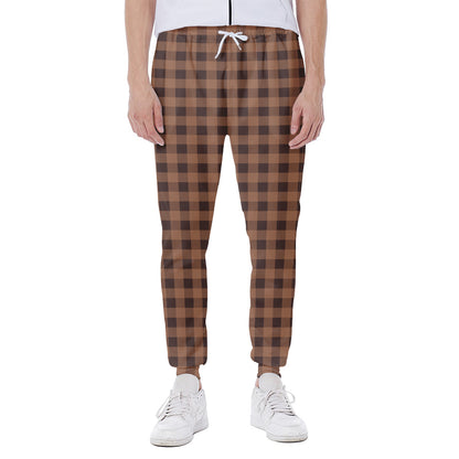 Dark Brown Check Pattern Print Scuba Joggers