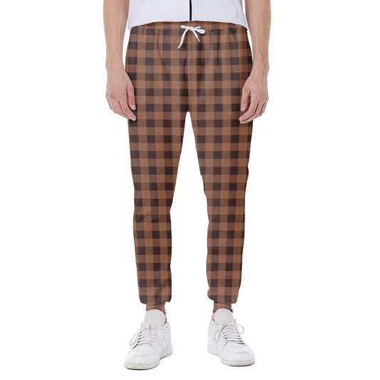 Dark Brown Check Pattern Print Scuba Joggers