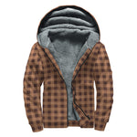 Dark Brown Check Pattern Print Sherpa Lined Zip Up Hoodie