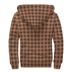 Dark Brown Check Pattern Print Sherpa Lined Zip Up Hoodie