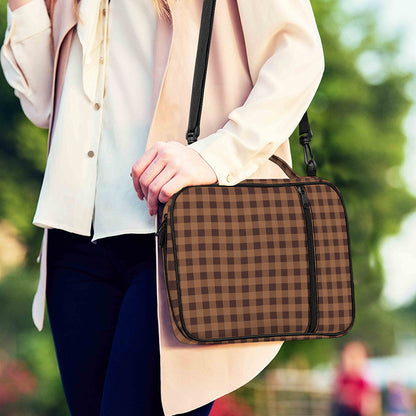 Dark Brown Check Pattern Print Shoulder Strap Bible Bag