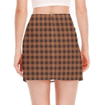 Dark Brown Check Pattern Print Side Slit Mini Skirt