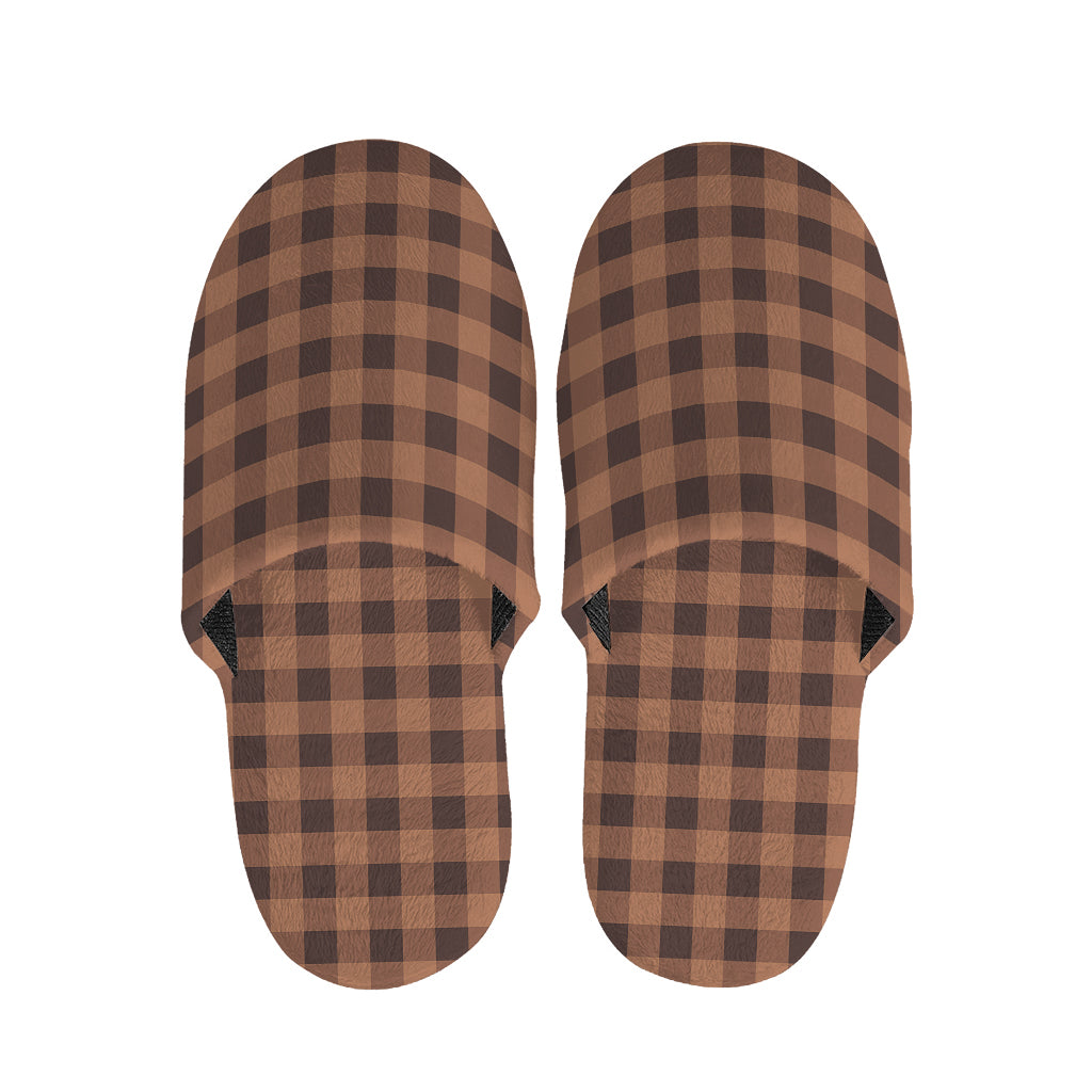 Dark Brown Check Pattern Print Slippers