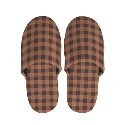 Dark Brown Check Pattern Print Slippers
