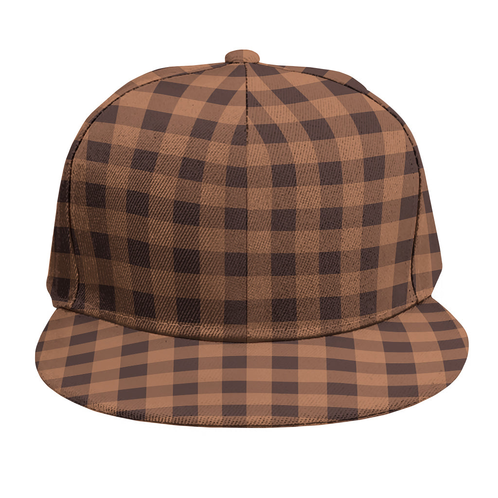 Dark Brown Check Pattern Print Snapback Cap
