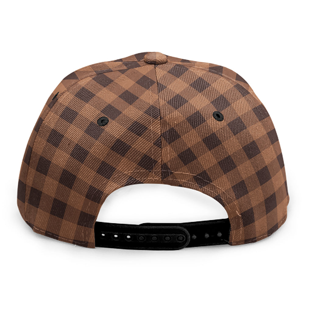 Dark Brown Check Pattern Print Snapback Cap