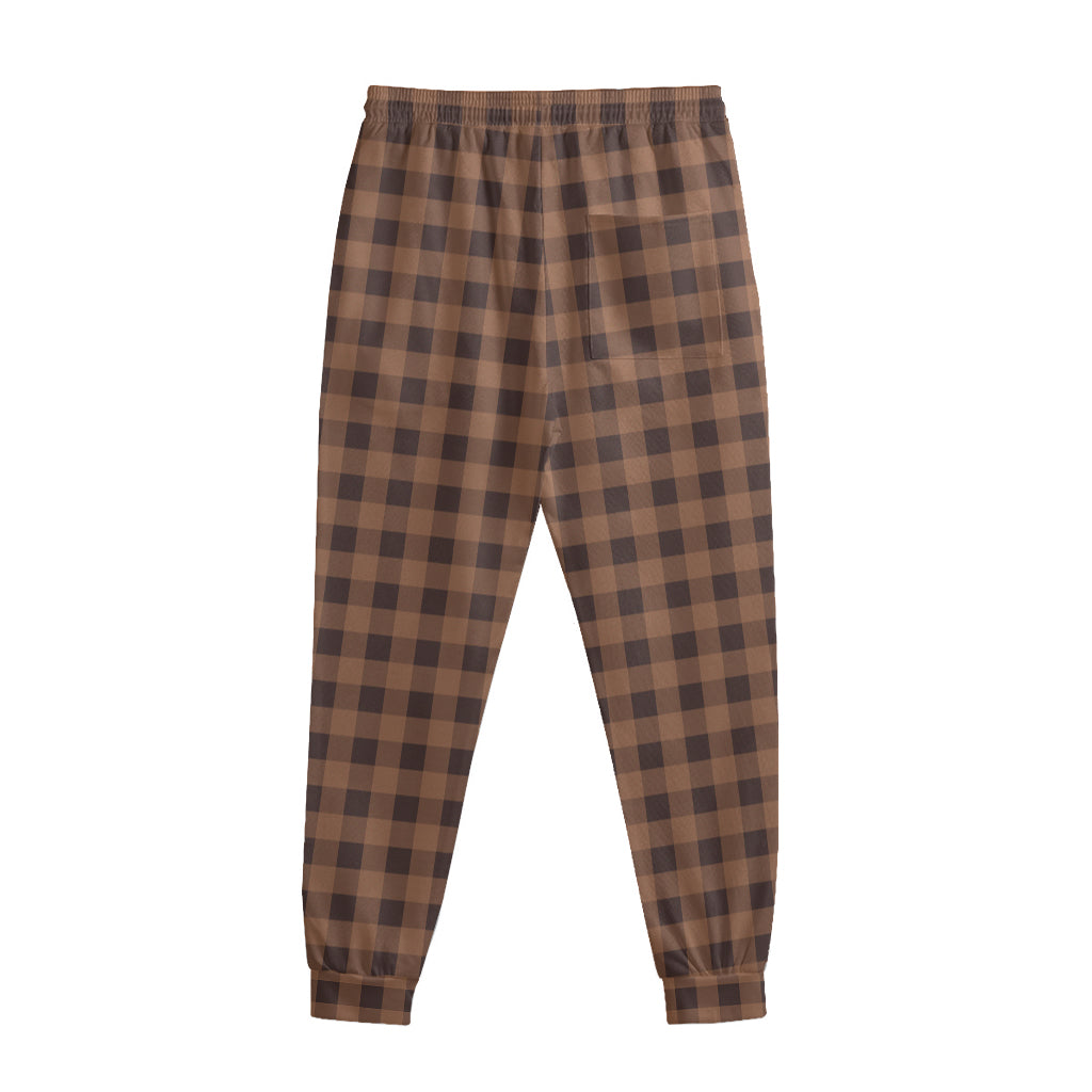 Dark Brown Check Pattern Print Sweatpants