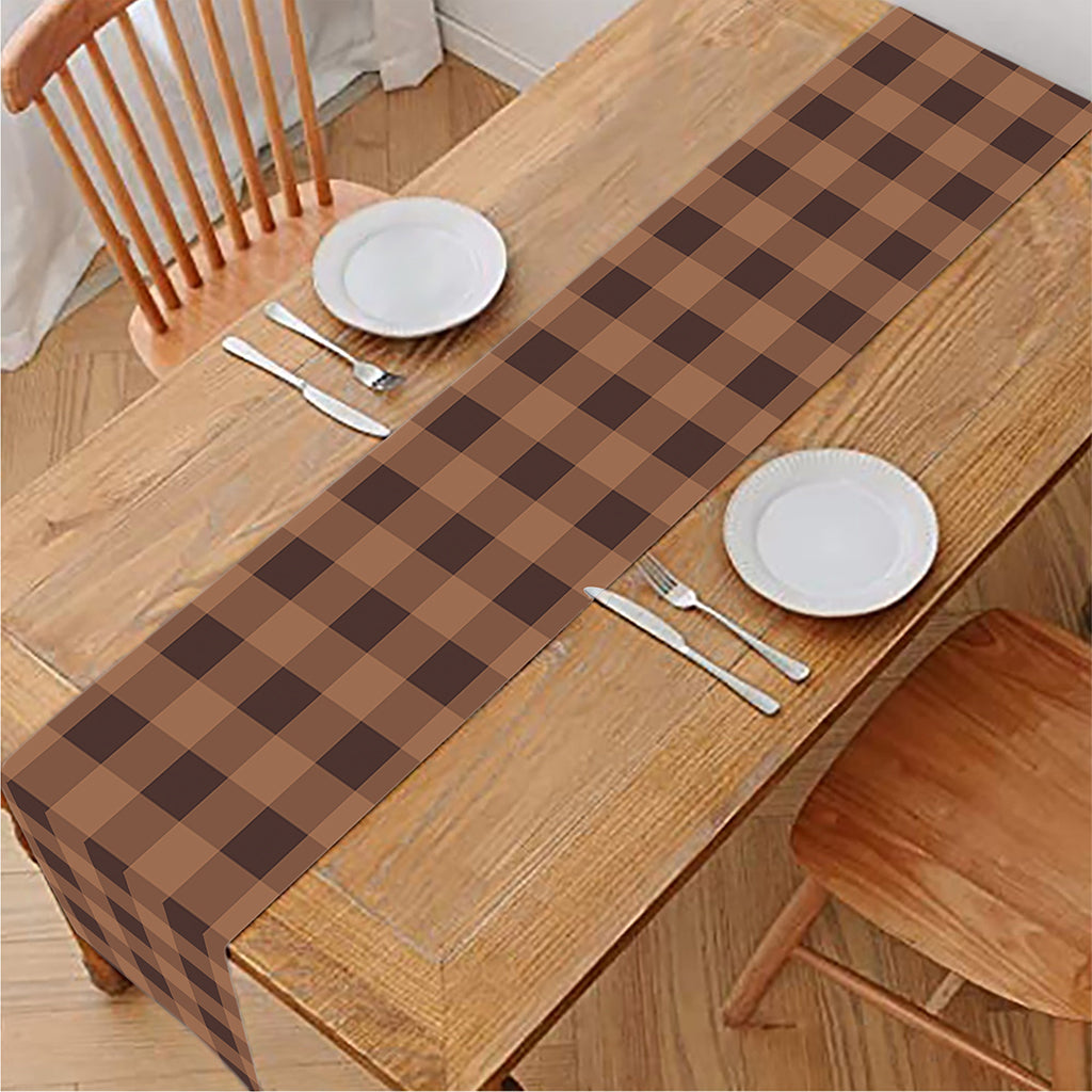 Dark Brown Check Pattern Print Table Runner
