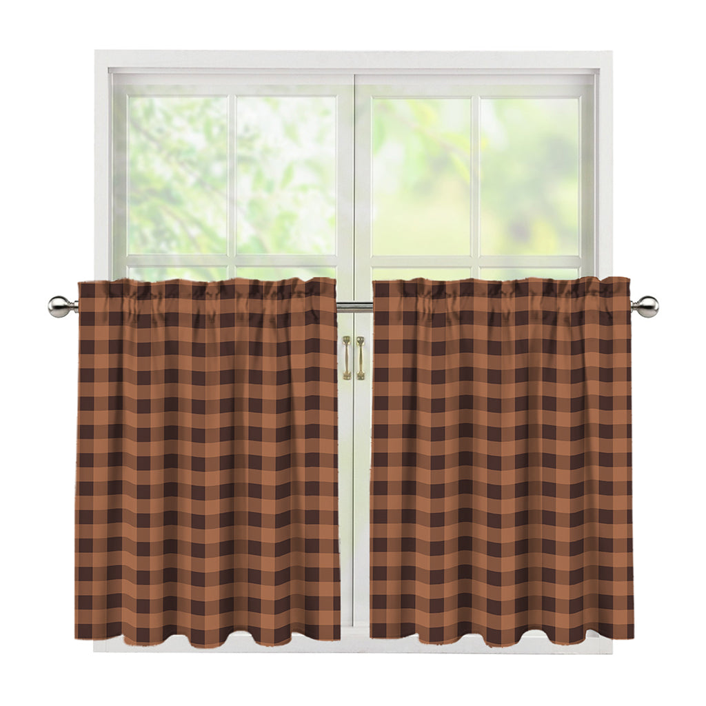 Dark Brown Check Pattern Print Tier Curtains