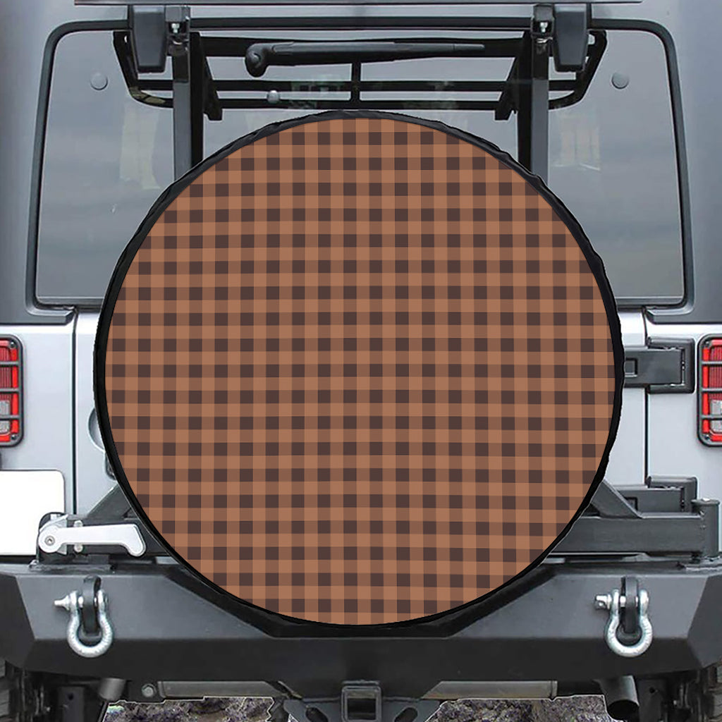 Dark Brown Check Pattern Print Tire Cover