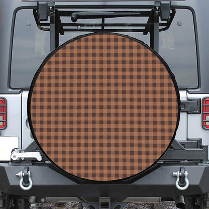 Dark Brown Check Pattern Print Tire Cover