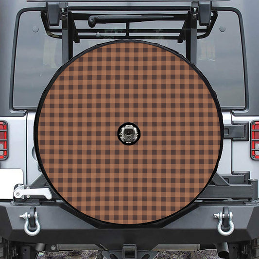 Dark Brown Check Pattern Print Tire Cover With Camera Hole