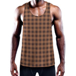Dark Brown Check Pattern Print Training Tank Top