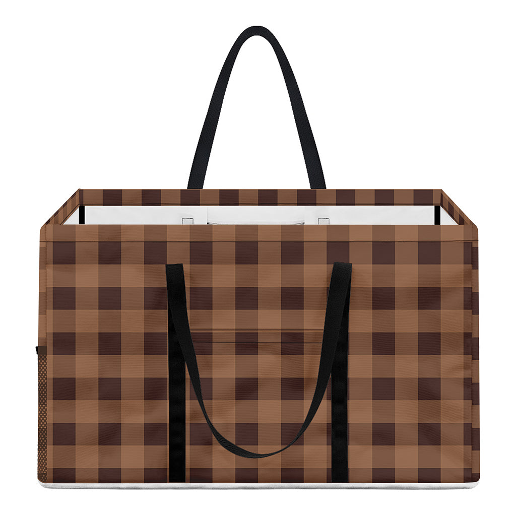 Dark Brown Check Pattern Print Utility Tote Bag