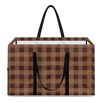 Dark Brown Check Pattern Print Utility Tote Bag