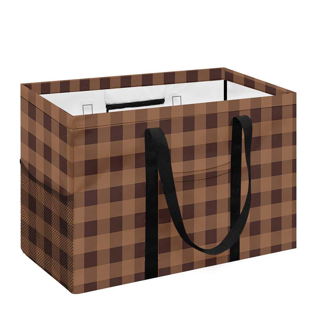 Dark Brown Check Pattern Print Utility Tote Bag