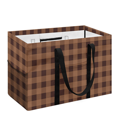 Dark Brown Check Pattern Print Utility Tote Bag