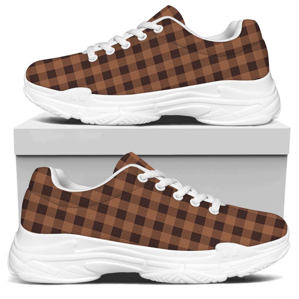 Dark Brown Check Pattern Print White Chunky Shoes