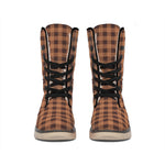 Dark Brown Check Pattern Print Winter Boots