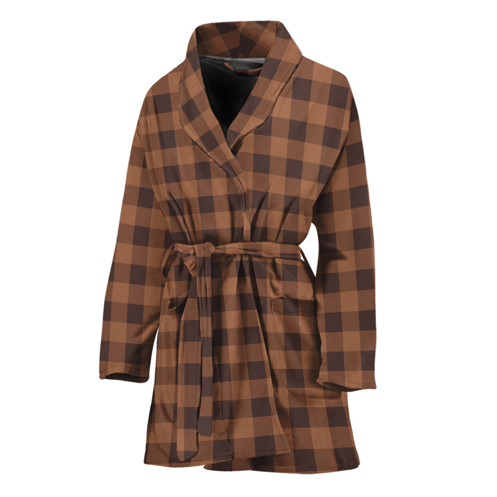 Dark Brown Check Pattern Print Women's Bathrobe