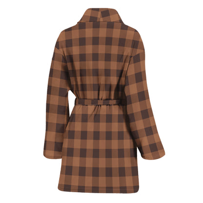 Dark Brown Check Pattern Print Women's Bathrobe