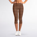 Dark Brown Check Pattern Print Women's Capri Leggings