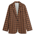 Dark Brown Check Pattern Print Women's Cotton Blazer