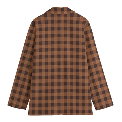 Dark Brown Check Pattern Print Women's Cotton Blazer