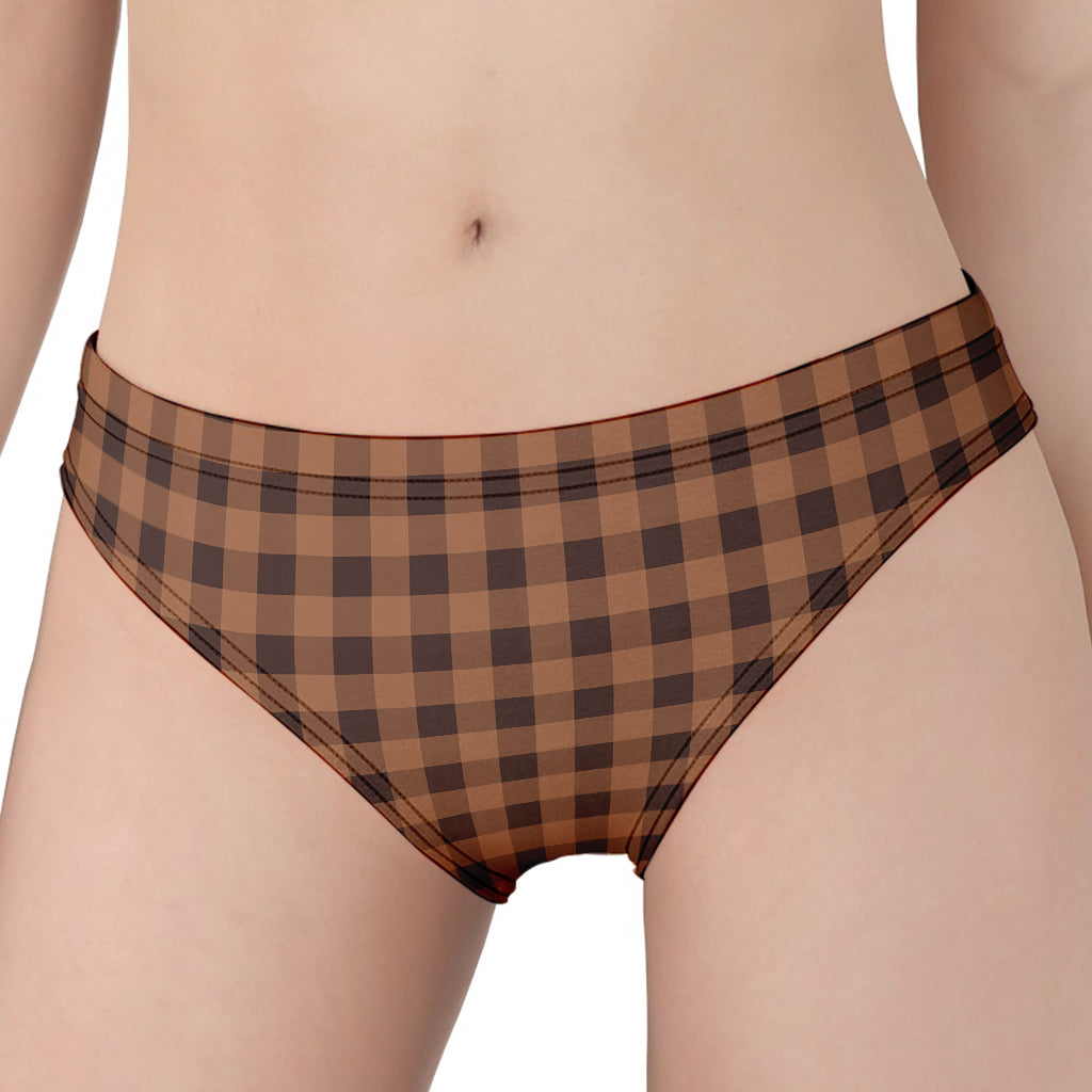 Dark Brown Check Pattern Print Women's Panties