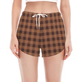 Dark Brown Check Pattern Print Women's Split Running Shorts