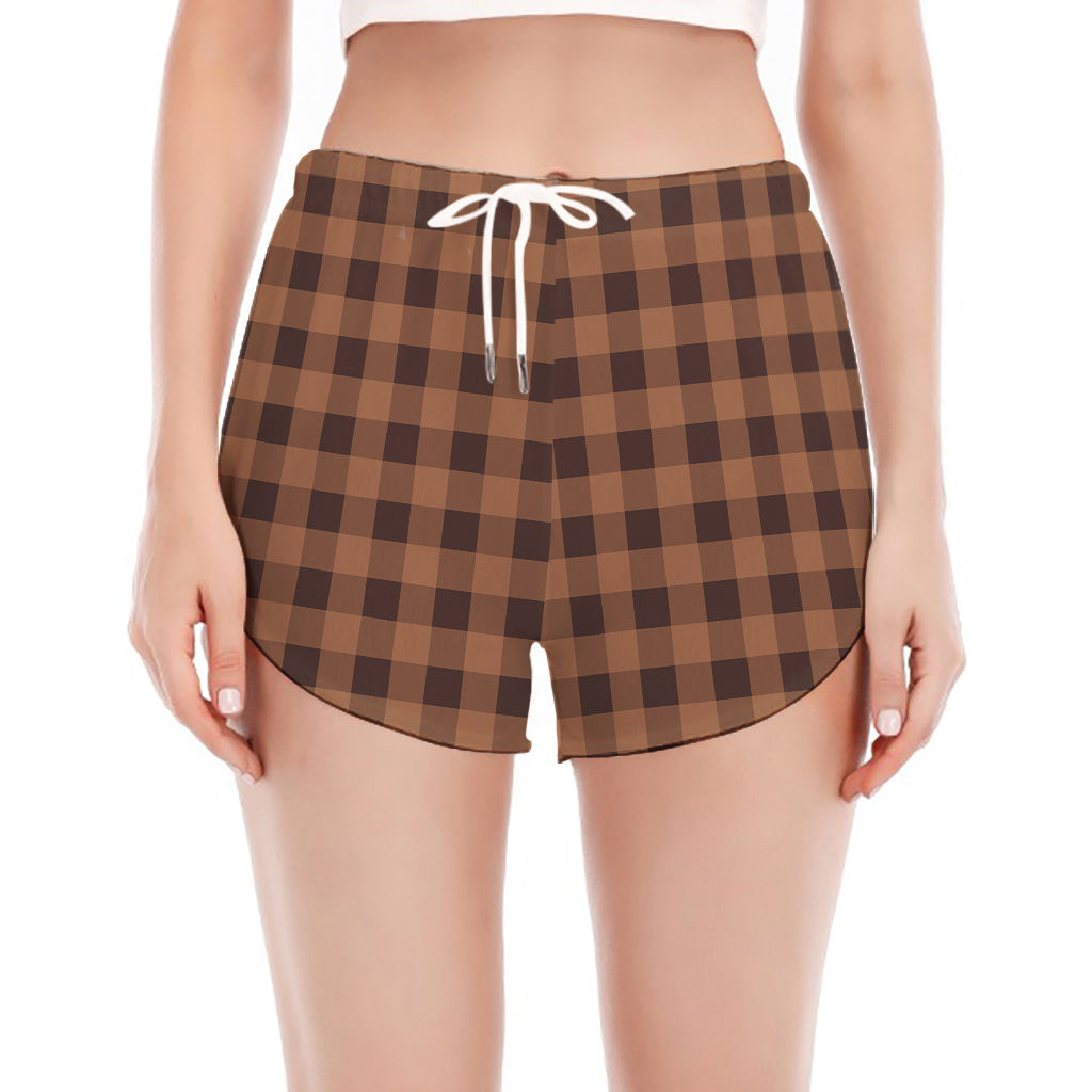 Dark Brown Check Pattern Print Women's Split Running Shorts