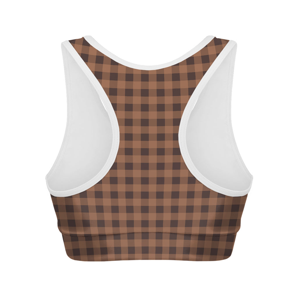 Dark Brown Check Pattern Print Women's Sports Bra