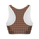 Dark Brown Check Pattern Print Women's Sports Bra