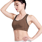 Dark Brown Check Pattern Print Women's Sports Bra